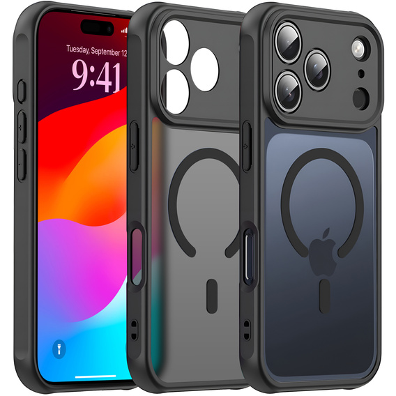 Matte case for iPhone 17 Pro, for MagSafe, with camera protection, black