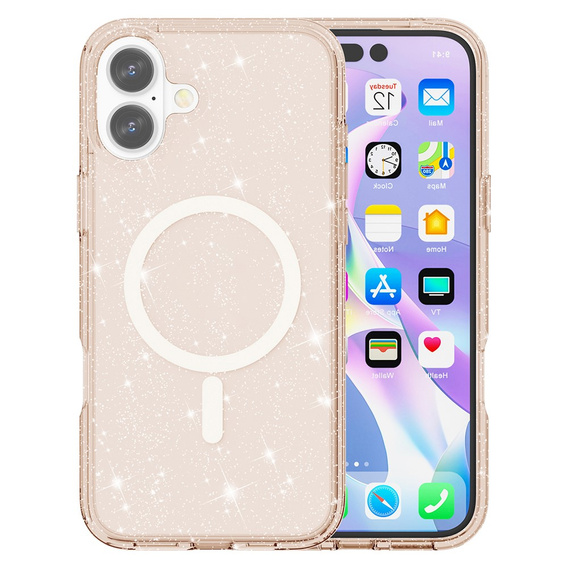 Case for iPhone 17, for MagSafe, glitter, translucent gold