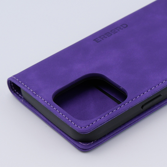 Case for iPhone 15 Pro Max, ERBORD Vintage, wallet with flap, purple
