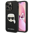 Karl Lagerfeld Case for iPhone 14 Pro Max, Saffiano Karl's Head Patch, black