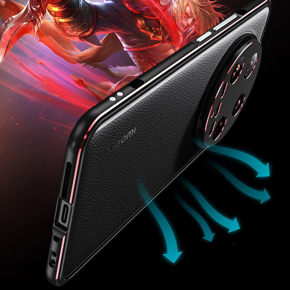 Case for Xiaomi 14 Ultra, Armor Bumper, with lens cover, black / red