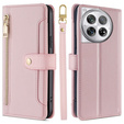 Flip case for OnePlus 12 5G, Wallet Zipper Pocket, pink