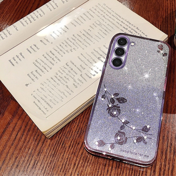 Case for Samsung Galaxy S23, Glitter Flower, purple