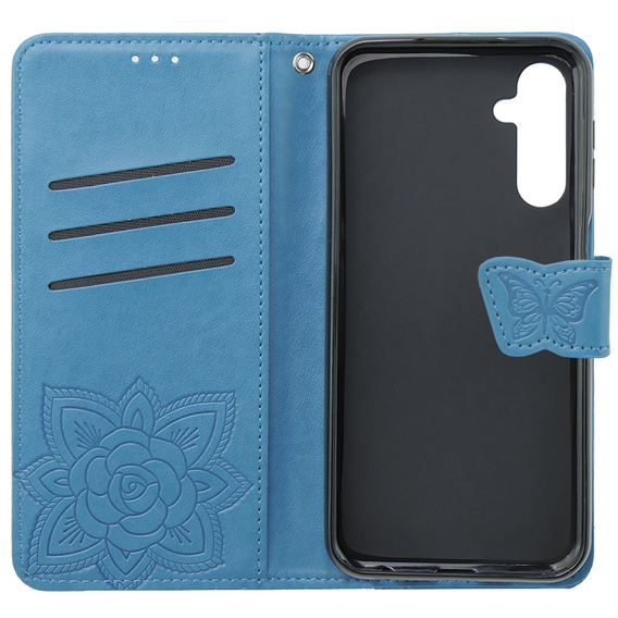 Flip case for Samsung Galaxy M34 5G, Butterfly, blue