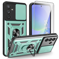 Armored Case for Samsung Galaxy A36, CamShield Slide, green + Tempered Glass 9H
