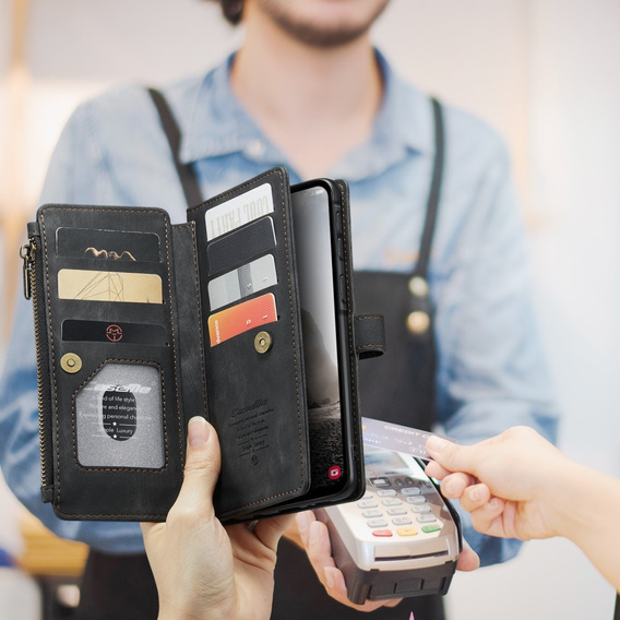 CASEME case for Samsung Galaxy A56 5G, Leather Wallet Cash and Card Slots, with strap, black