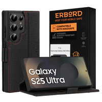 Leather case for Samsung Galaxy S25 Ultra, ERBORD LeatherWallet, black