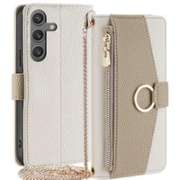 Flip case for Samsung Galaxy S24, Wallet Zipper Pocket, with mirror, white