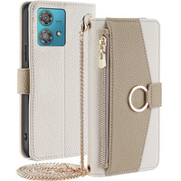 Flip case for Motorola Edge 40 Neo 5G, Wallet Zipper Pocket, with mirror, white