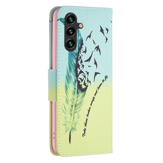 Flip case for Samsung Galaxy A55 5G, Wallet, Feather, blue