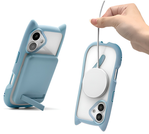 Case for iPhone 16, for MagSafe, Cute Cat, blue + Screen Glass