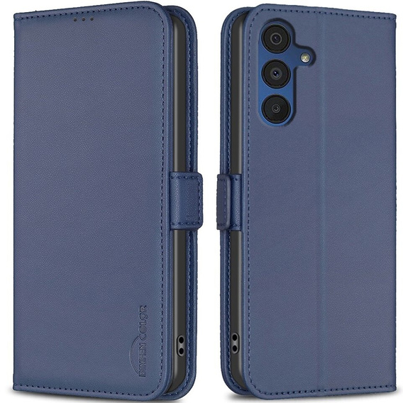 Flip case for Samsung Galaxy A15, BINFEN Wallet, blue + 9H glass