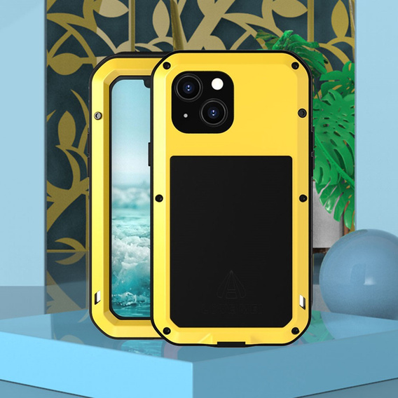 Love Mei Case for iPhone 13 mini, armored with glass, yellow / black