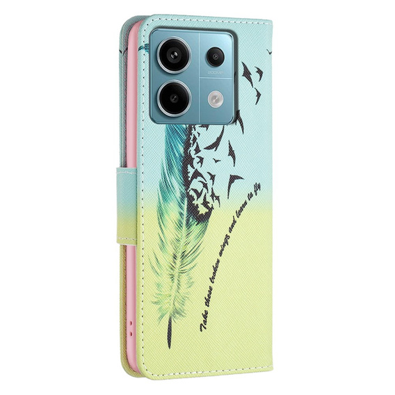 Flip case for Xiaomi Redmi Note 13 Pro 5G, Wallet, Feather blue / yellow