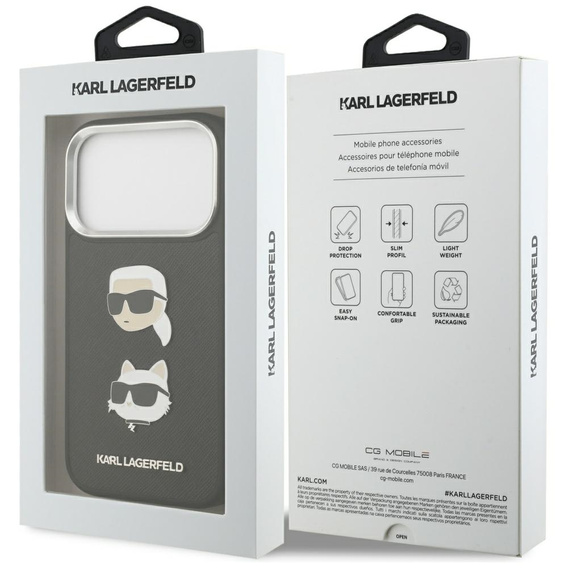 Karl Lagerfeld Grained Karl & Choupette Heads Pins & Logo Case for iPhone 17 Pro