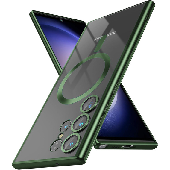 Case for Samsung Galaxy S24 Ultra, Electro MagSafe, green + Full Glue Ceramic Glass