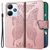 Flip case for Infinix Hot 30i, Butterfly, pink rose gold