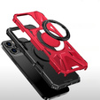 Case for iPhone 16 Pro, armored with stand and handle plate, red