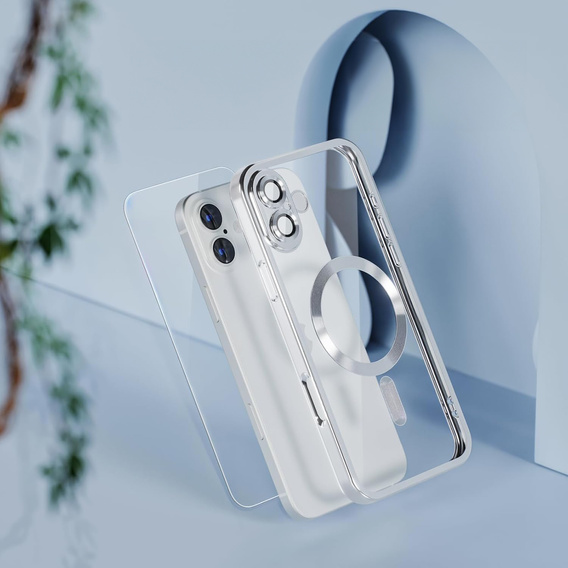 Case for iPhone 16 Plus, Electro MagSafe, silver + Screen Glass