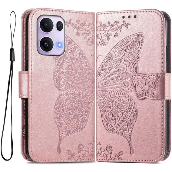 Flip case for Oppo Reno 13 Pro, Butterfly, pink rose gold