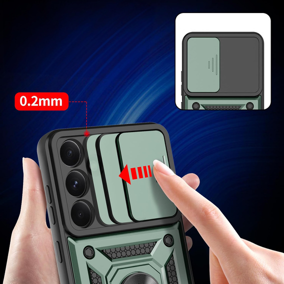 Armored Case for Samsung Galaxy A36, CamShield Slide, green + Tempered Glass 9H