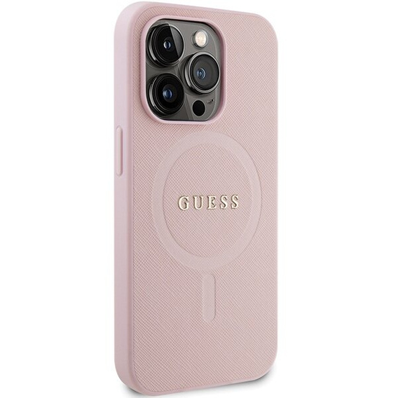 GUESS Case for iPhone 14 Pro, Saffiano MagSafe, pink