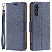 Flip case for Samsung Galaxy A25 5G, Wallet Litchi Leather, dark blue + 9H glass