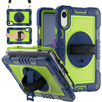 Armoured case for Xiaomi Redmi Pad 2, with stand and shoulder strap – navy blue and green