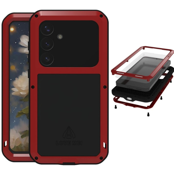 Love Mei Case for Samsung Galaxy S25+ Plus, armored with glass, red