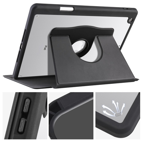 Case for iPad 10.2" 2021/2020/2019 (9/8/7 gen.), with stylus space, 360° rotatable, black