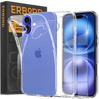 Case for iPhone 16, ERBORD Slim, transparent + 9H glass