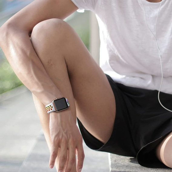 Hollow strap for Apple Watch 1/2/3/4/5/6/7/8/SE/ULTRA 42/44/45/49MM, White/Rainbow