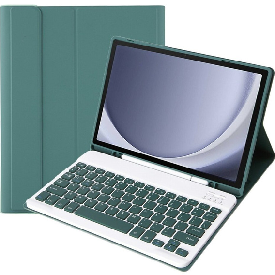 Case + keyboard Samsung Galaxy Tab A9+, Leather Pen Slot, dark green