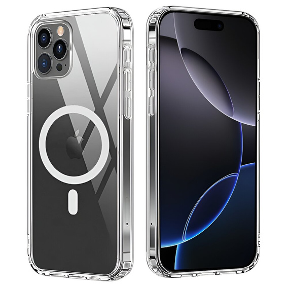 MagSafe Magnetic Case for iPhone 16 Pro Max, ERBORD CrystalMag, transparent + Glass for screen