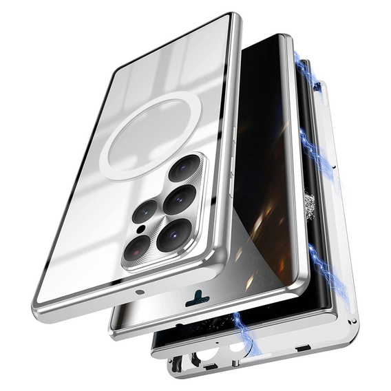 Magnetic Dual Glass MagSafe case for Samsung Galaxy S22 Ultra, silver
