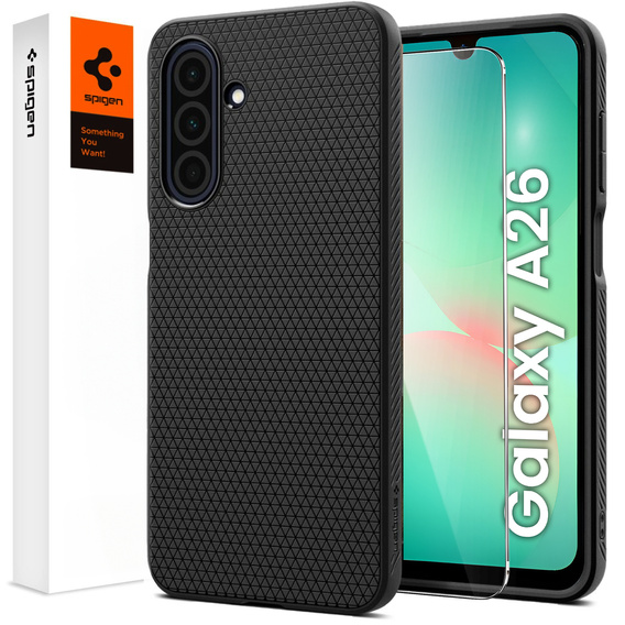 Spigen case for Samsung Galaxy A26 5G, Liquid Air, black + 9H Tempered Glass