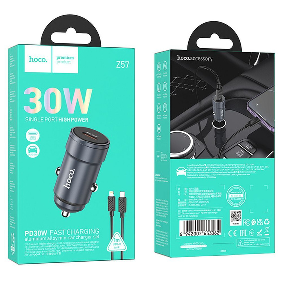 Hoco Z57 USB-C QC3.0 PD 30W car charger + USB-C to Lightning cable