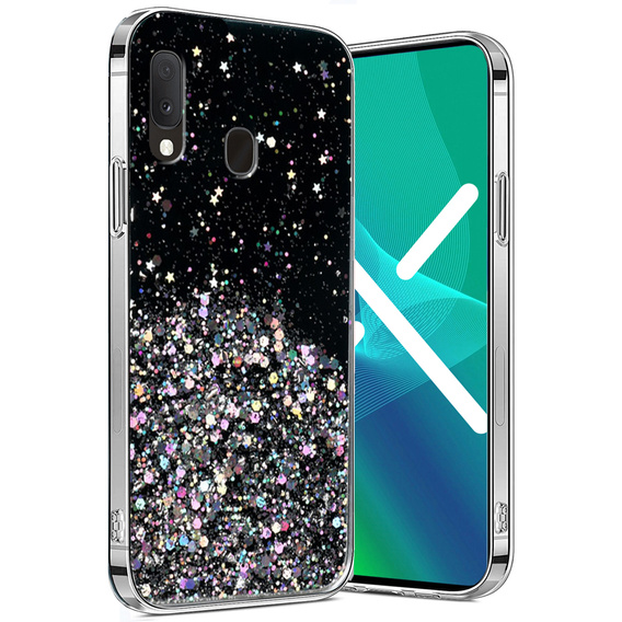 Case for Samsung Galaxy A20E, Glittery, black