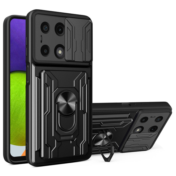 Armored case for Xiaomi Redmi Note 13 Pro 4G / Xiaomi Redmi Note 14S / Xiaomi Poco M6 Pro 4G, Camera Slide Card Slot, black