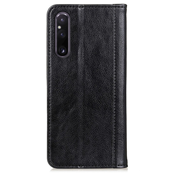 Case for Sony Xperia 1 V, Wallet Litchi Leather, black