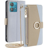 Flip case for Motorola Edge 40 Neo 5G, Wallet Zipper Pocket, with mirror, blue