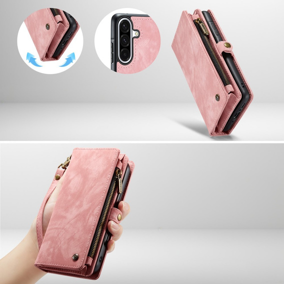 CASEME case for Samsung Galaxy A56 5G, Retro Leather Wallet, with strap, pink