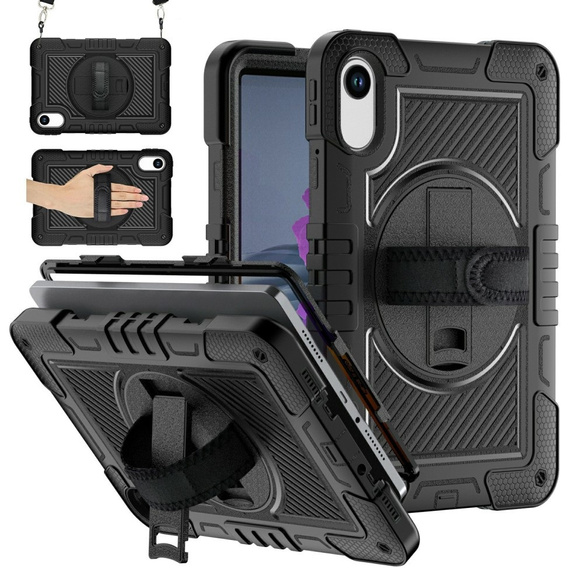Armoured case for Xiaomi Redmi Pad 2, with stand and shoulder strap – black