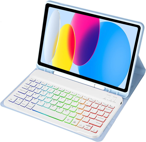 Case with illuminated bluetooth keyboard for iPad 10.9 2022 (10 gen.), blue