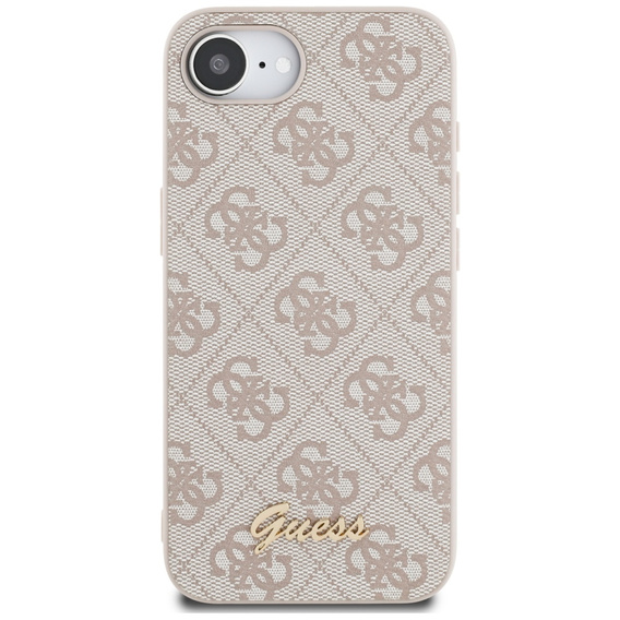 GUESS Case for iPhone 16E, 4G Metal Gold Logo, pink