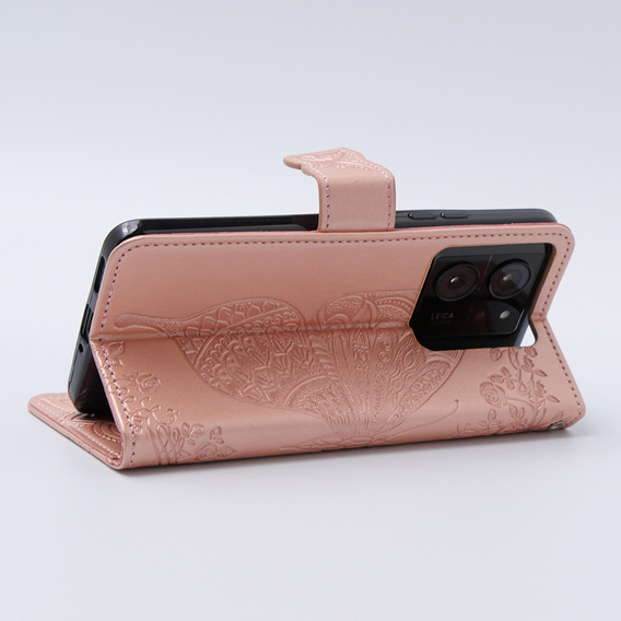 Flip case for Xiaomi 13T / 13T Pro, Butterfly, pink rose gold