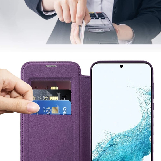 Flip case for Samsung Galaxy S22 5G, RFID Wallet MagSafe CamShield, purple