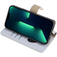 Flip case for iPhone 15, Wallet Zipper Pocket, with mirror, blue