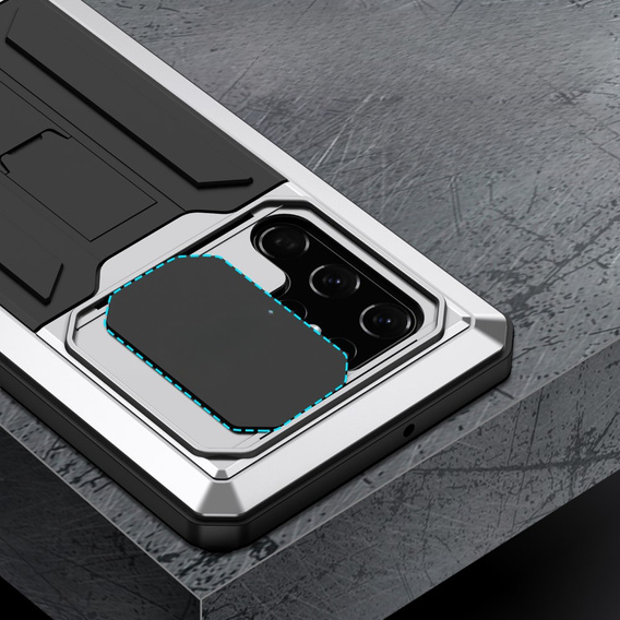 Armored case for Samsung Galaxy S22 Ultra, R-JUST CamShield Slide, silver