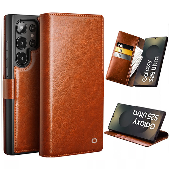Flip case for Samsung Galaxy S25 Ultra, QIALINO Leather Wallet, brown